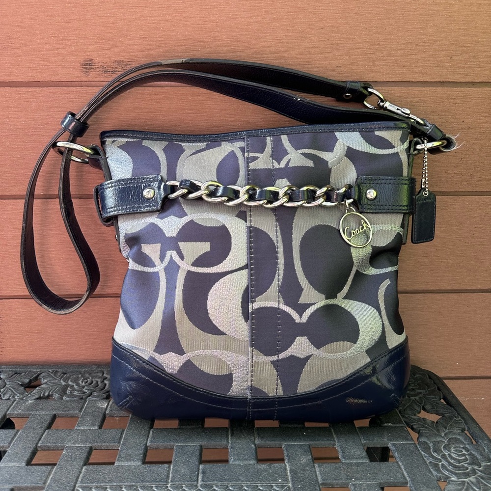 Coach Blue Silver Optic Bag with Signature Design Shoulder or Crossbody